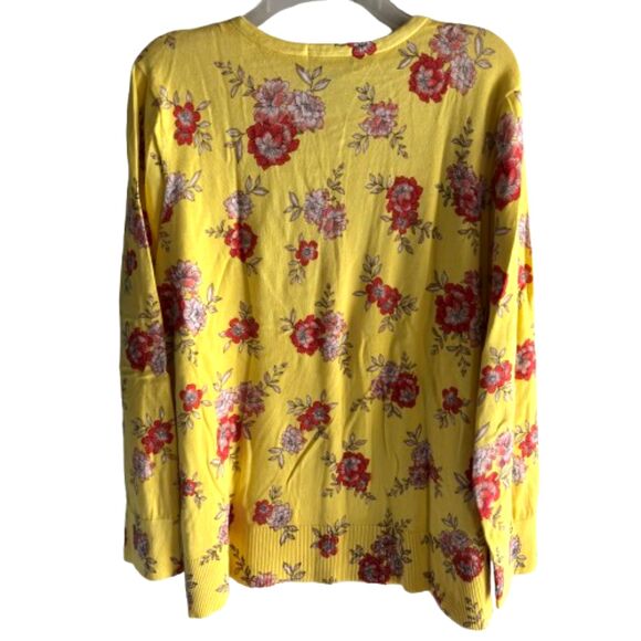 LAND'S END SUPIMA Cotton Plus 2X 20W-22W Button Down Yellow Floral Cardigan #F - Picture 2 of 6